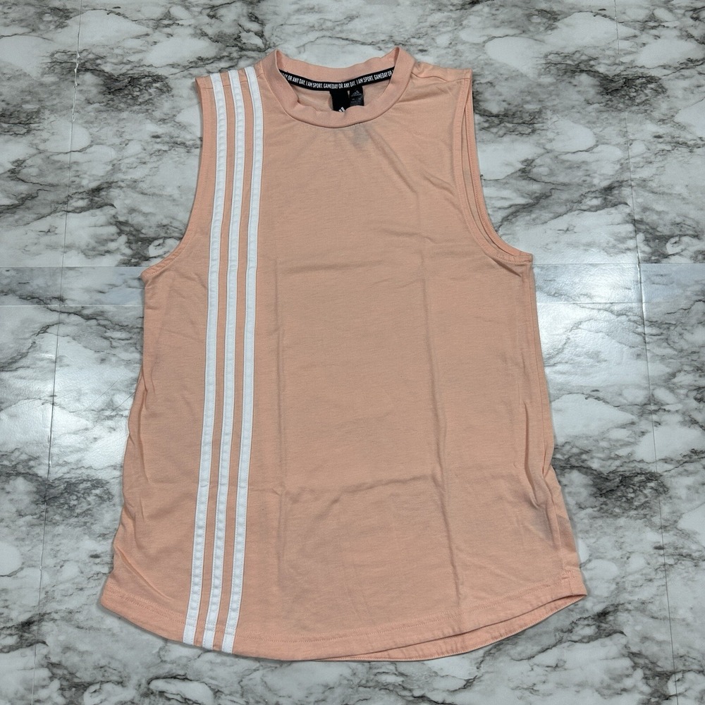 Adidas Womens Activewear 3 Stripe Athletics Shirt Sleeveless Peach White Size S‎